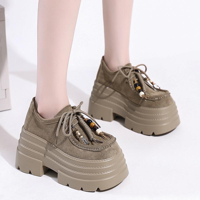 Мода 2025 Осінь Жіночі Шкіряні Кросівки Висока Платформа На Шнурівці Повсякденне Взуття Товста Підошва 10 См Підбори Взуття для Ходьби Zapatos Mujer