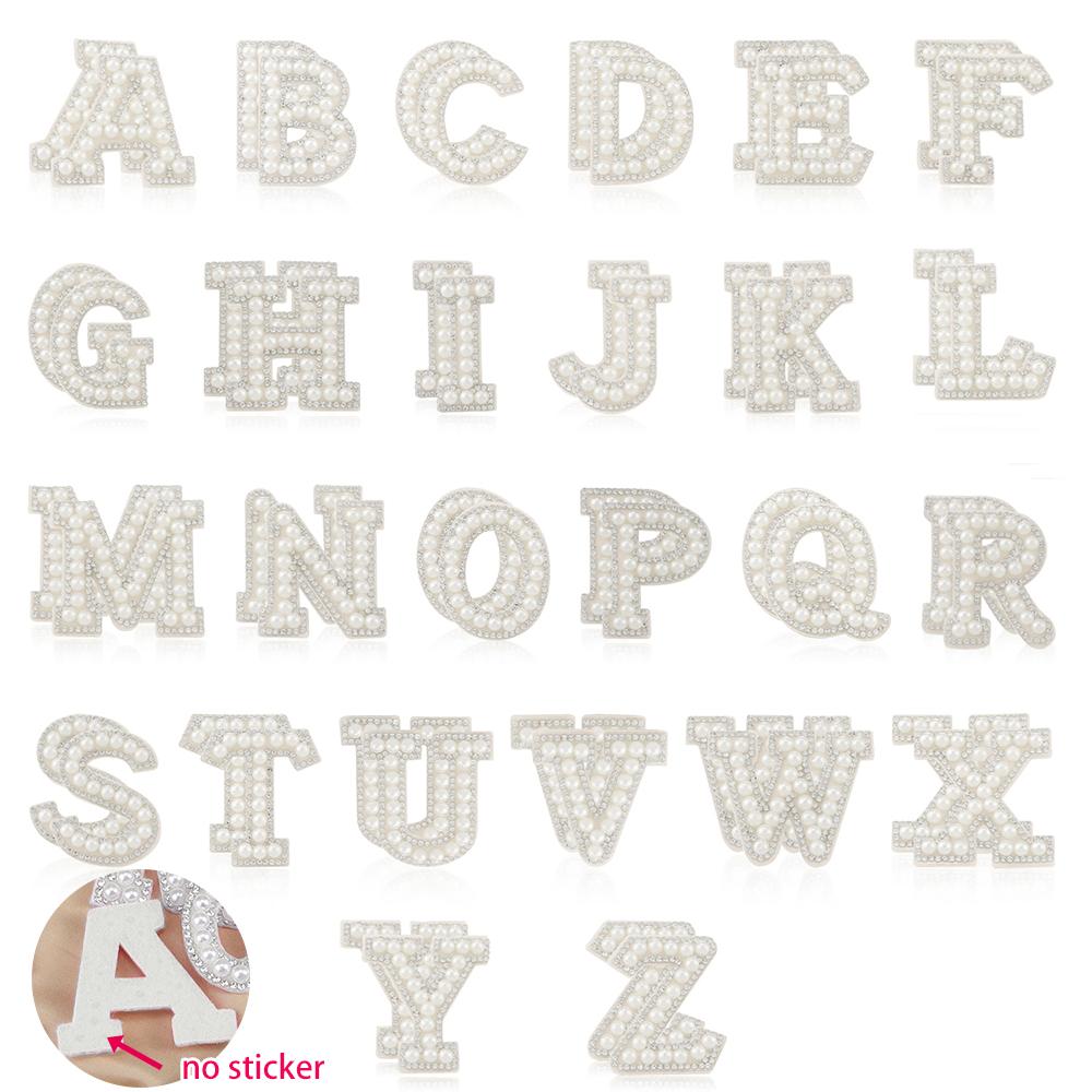 26pcs A-Z English Letter Glitter Pearls Rhinestone Patches Repair Embroidered Sew on Appliques,Patches for DIY Clothes Bags Hats