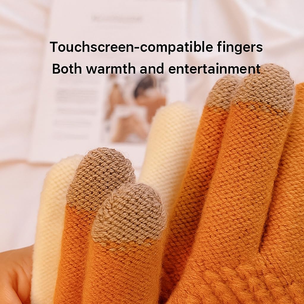 Winter Cute Plush And Thick Double-layer Cycling Cold-proof Tap Screen Plush Knitted Warm Gloves