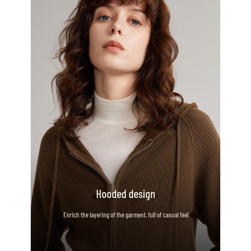 ELLE Women's Elegant Hooded Merino Wool Knit Sweater