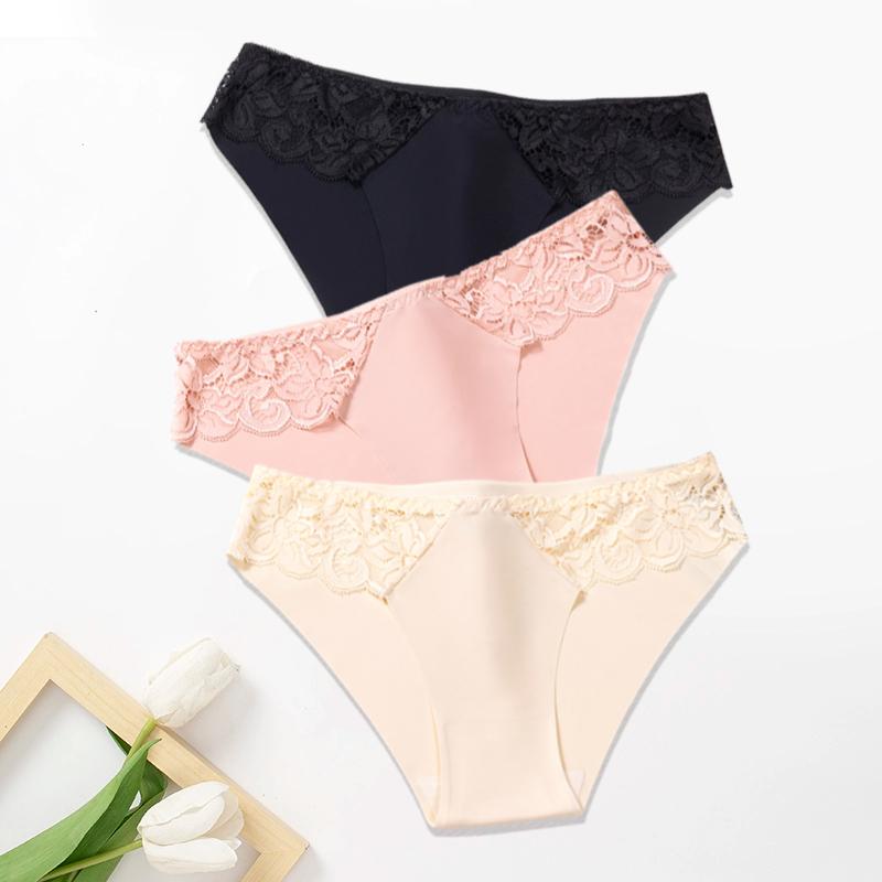 3Pcs/Set Lace Woman Panties Silk New Female Underwear for Woman Seamless Solid Lingerie Panties 3Pcs Free Shipping