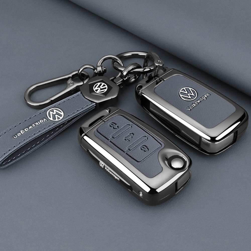 For VW Zinc Alloy Leather Car Key Cover Fob Case Shell for Volkswagen VW Polo Golf Passat Tiguan Beetle Caddy T5 Up Skoda Octa