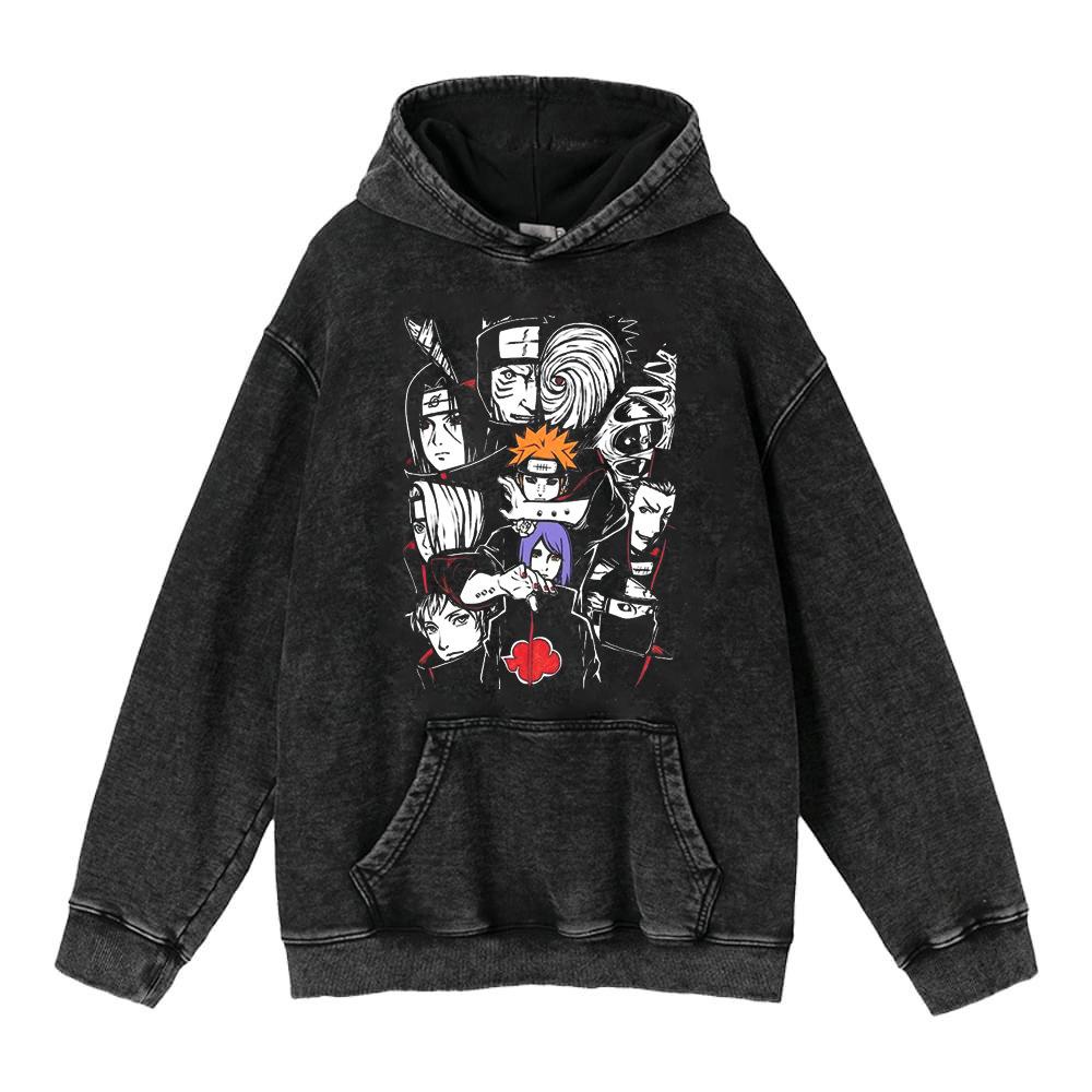 Cotone Pesante Lavato Retrò, Maglione Retrò Streetwear Anime con Cappuccio 440G