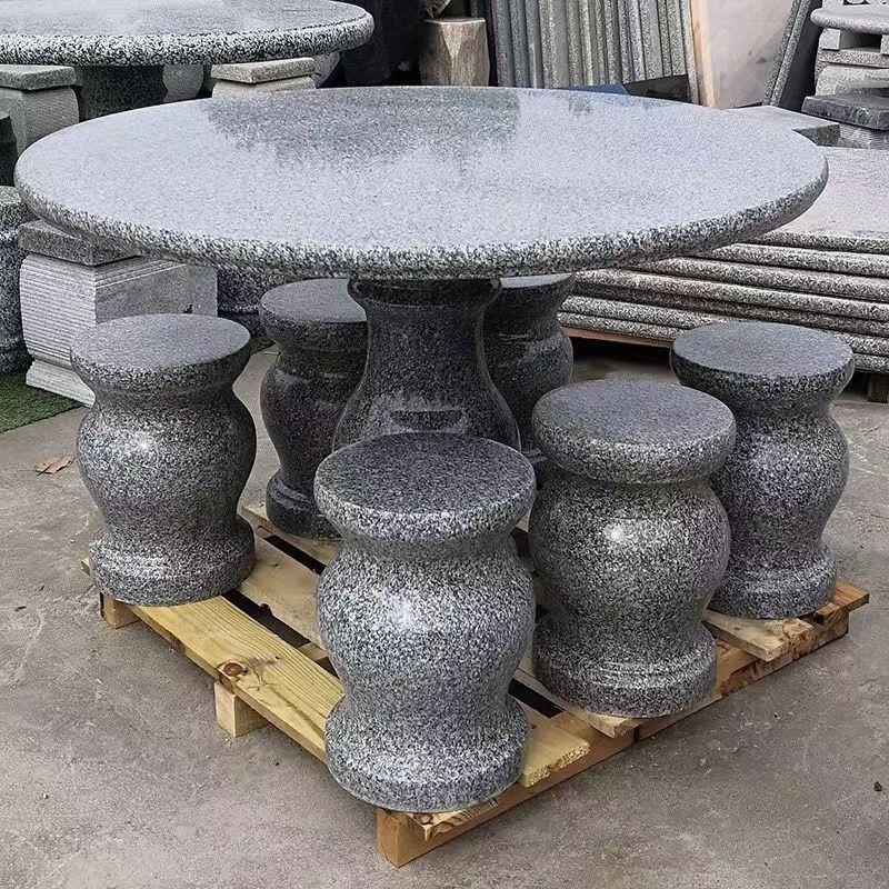 Antique Granite Stone Table Set: Marble Round Table & Stools for Garden or Villa Courtyard