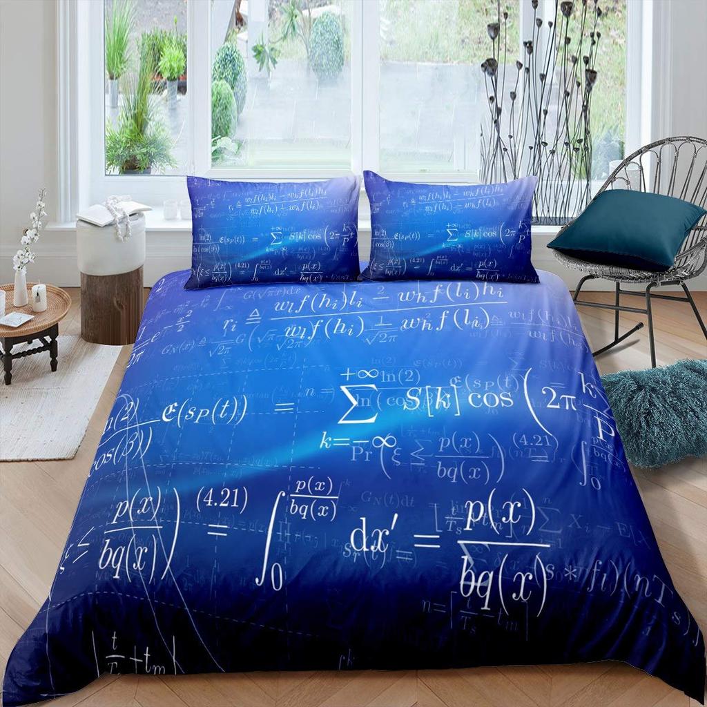 Sada povlaku na přikrývku s matematickou rovnicí Velikost Full Vzor matematického vzorce Potisk Ložní sada 3 ks pro děti Vzdělávací povlak na přikrývku