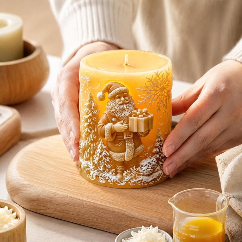 Embossing Santa Candle Casting Mould Holiday Cylinder Candle Making Mould for Making Candle Christmas Decoration