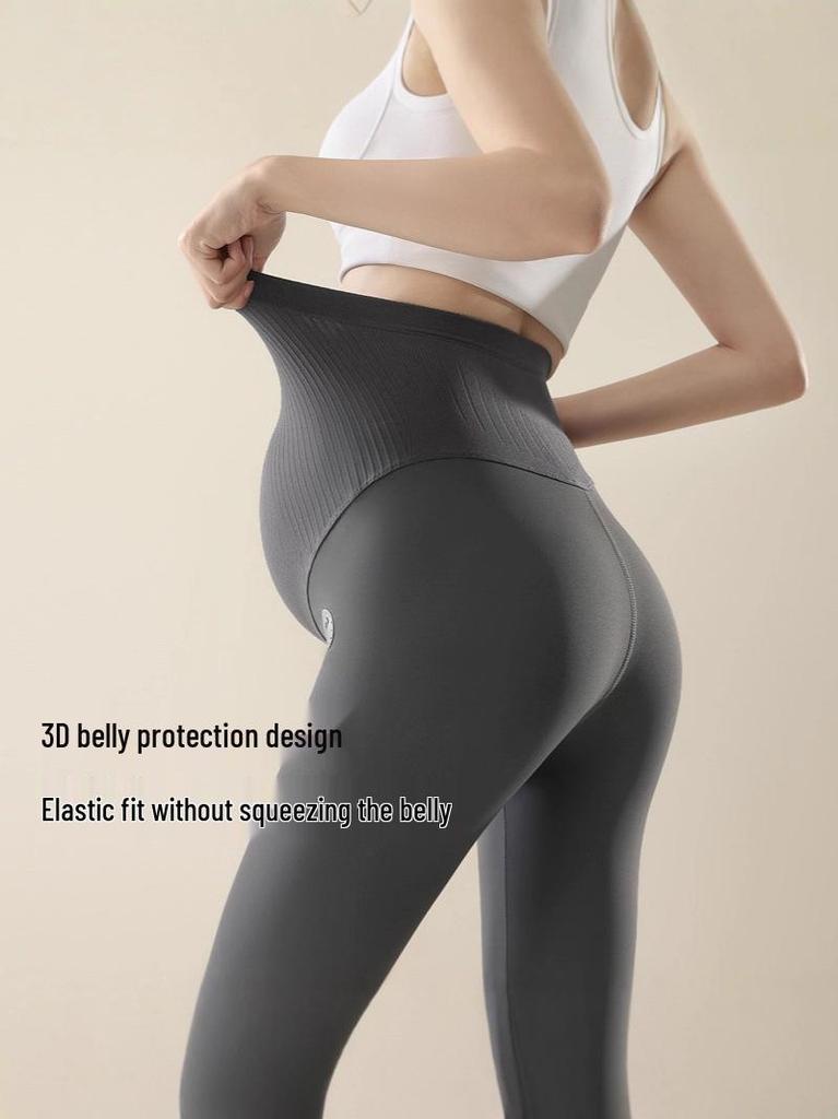 High Waist Maternity Leggings - Velvet-Lined, Slimming, Warm Yoga Pants for Spring & Autumn