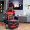 Sedia da Gaming, Funzione Massaggio, Schienale Reclinabile, Poggiapiedi, fino a 120 kg, Telaio in Acciaio, Ecopelle, Rosso