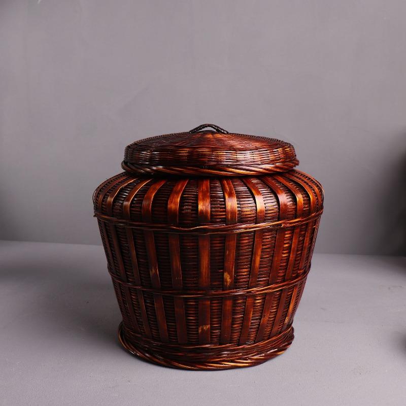 Tung Oil Lacquer Old Storage Retro Bamboo Woven Tea Set Storage Basket Bamboo Woven Basket Tea Set Box Bamboo Products