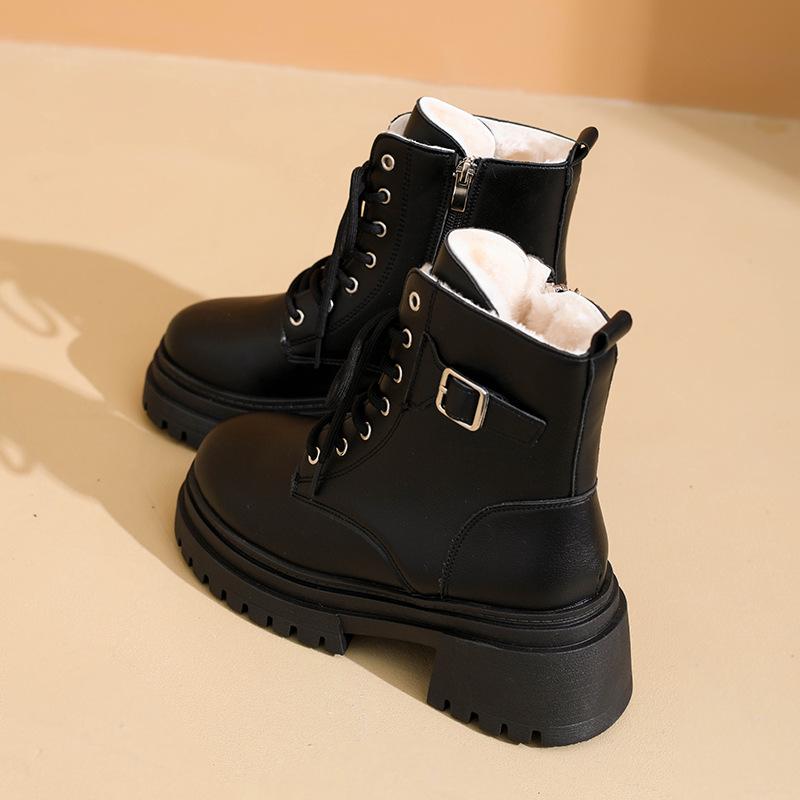 

Women s Leather Waterproof Soft Sole Winter Warm Fur One Snow Boots Padded Lined Ankle Boots Non-slip Hiking Casual Sports Cotton Boots Martin Boots 35 чёрный