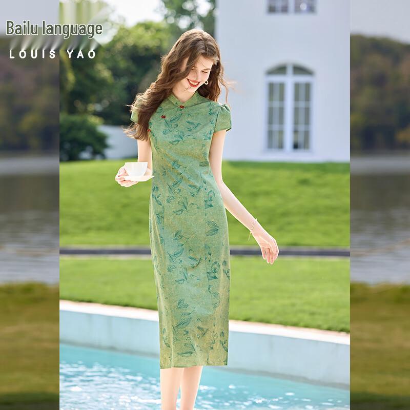 

Bailuyu New Chinese Style Printed Stand Collar Mid-Length Dress L