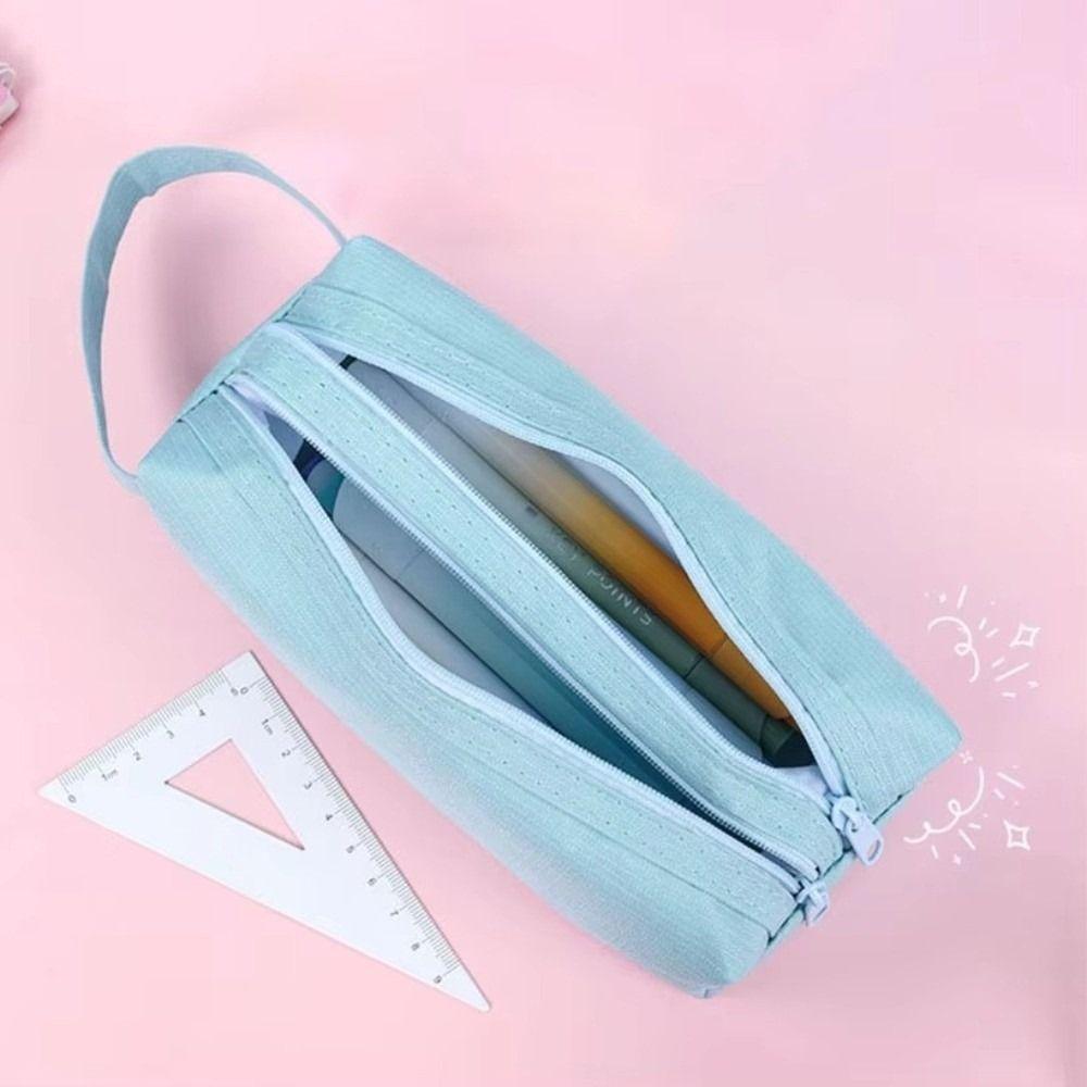 Double Zippers Pencil Pouch Waterproof Stationery Case Durable Pencil Case