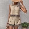 2026 Summer new fashion print beach vacation high waist wide leg pants sleeveless top suit women
