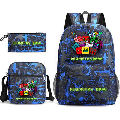 Mochila geométrica sprint trend céu estrelado três peças geometria dash transferência de calor mochila personalizada bolsa de lazer