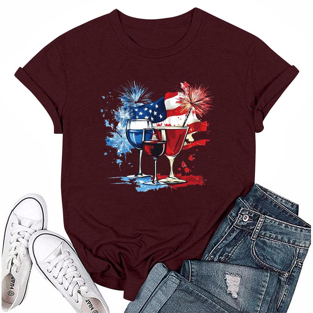 Dámská módní ležérní tištěná tričková halenka s kulatým výstřihem a krátkým rukávem Tričková halenka Halenka