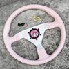 14Inch 350mm JDM Pink Leather Racing Steering Wheel Montecarlo Classic Sports Steering Wheel