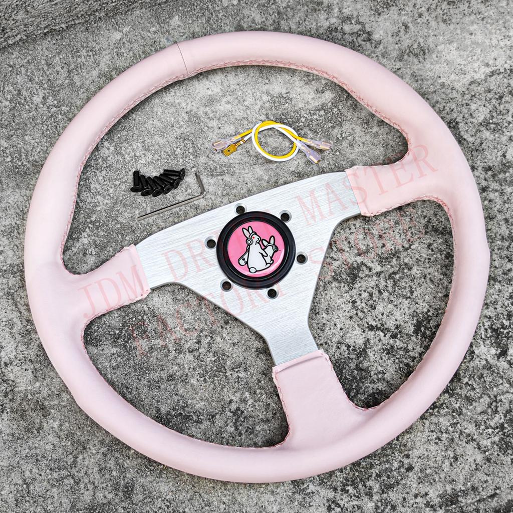 14Inch 350mm JDM Pink Leather Racing Steering Wheel Montecarlo Classic Sports Steering Wheel