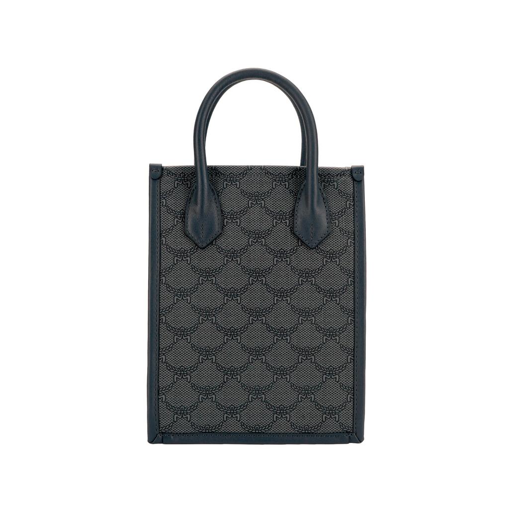 MCM Dark Grey Lauretos Jacquard Mini Tote Bag with Leather Handles & Embroidered Logo for Daily & Casual Use