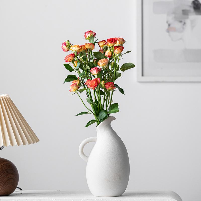 Simple Yangkou Vegetarian-Fired Ceramic Vase, High-End Home Desktop Decoration Flower Arrangement