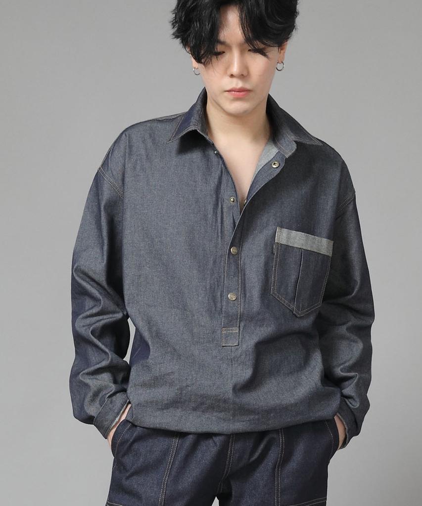Seinteukeulu Wrinkle Pocket Anorak Shirt Wpa-413 Denim Light Indigo