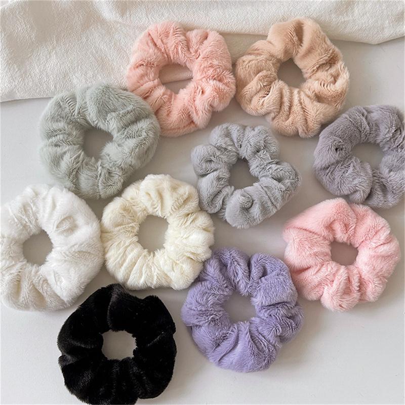 Winter Warme Weiche Haar Scrunchies Frauen Nette Plüsch Elastische Multicolor Gummi