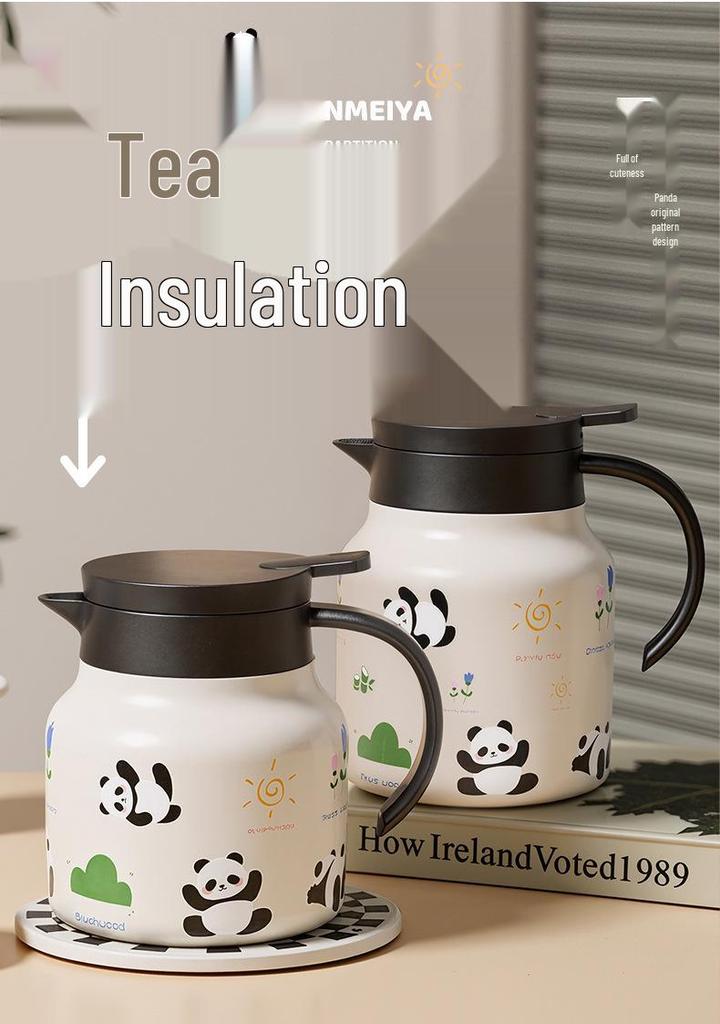 Panda Thermos Flask: Large Capacity Glass Liner for Tea Steeping at Home or Office