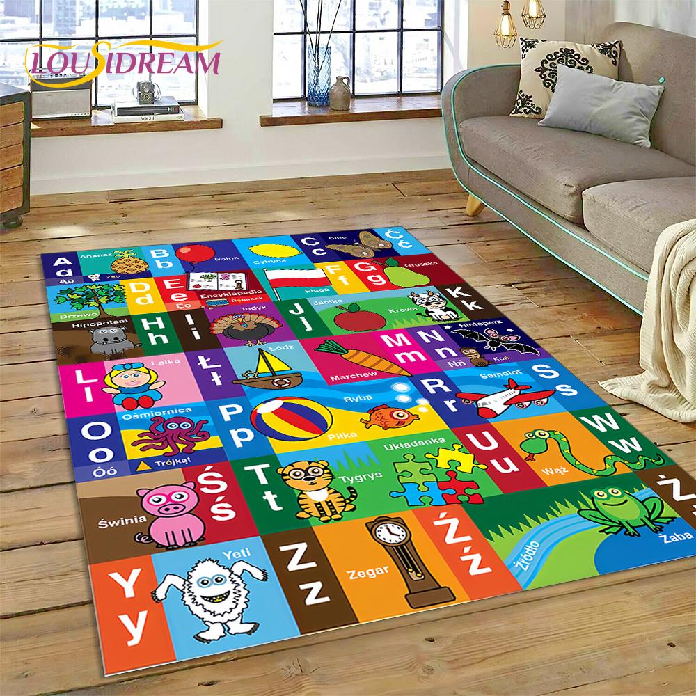 ABC Alphabet Kinder Krabbeln Frühe Bildung Cartoon Kinder Spielzimmer Bereichsteppich, Teppich für Wohnzimmer Schlafzimmer Sofa, Rutschfeste Matte