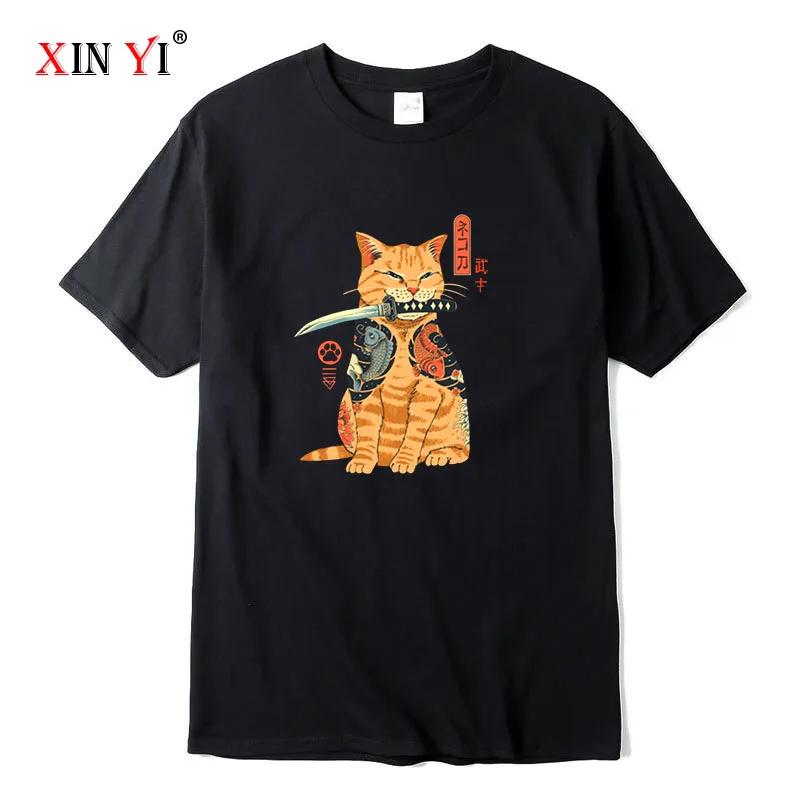 

Men s T-shirt Top Quality 100% Cotton Short Sleeve Cool Knife Cat Print O-neck Casual Loose Hip Hop For Men Summer Male Tee tops M