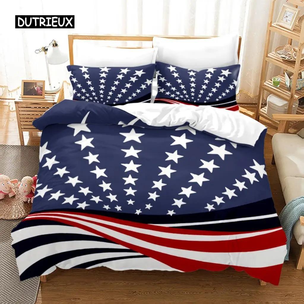 Amerikaanse Vlag Dekbedovertrek Set Microvezel Rood Wit Streep Decor Beddengoed Set Onafhankelijkheidsdag Vrijheid Thema Dekbedovertrek voor Tieners US Full 200x230cm
