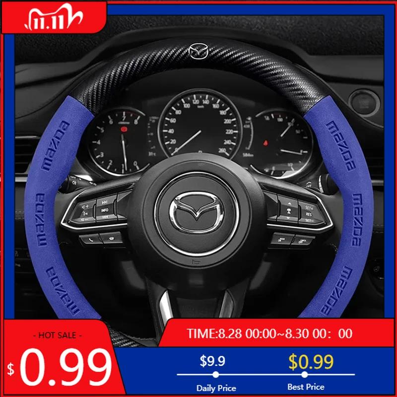 2025 Hot For Mazda 3 5 6 SKYACTIV Axela Atenza CX30 CX5 CX8 CX9 MX5 RX8 RX7 BT50 Carbon Fiber Suede Car Steering Wheel Cover Acc