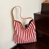 Large capacity simple fashion striped cloth bag spring new lazy style shopping bag shoulder tote bag