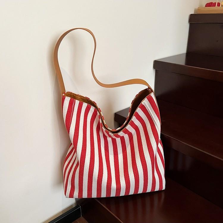 Large capacity simple fashion striped cloth bag spring new lazy style shopping bag shoulder tote bag