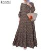 ZANZEA Damen Lässig Rundhals Locker Langarm Blumenmuster Kleid