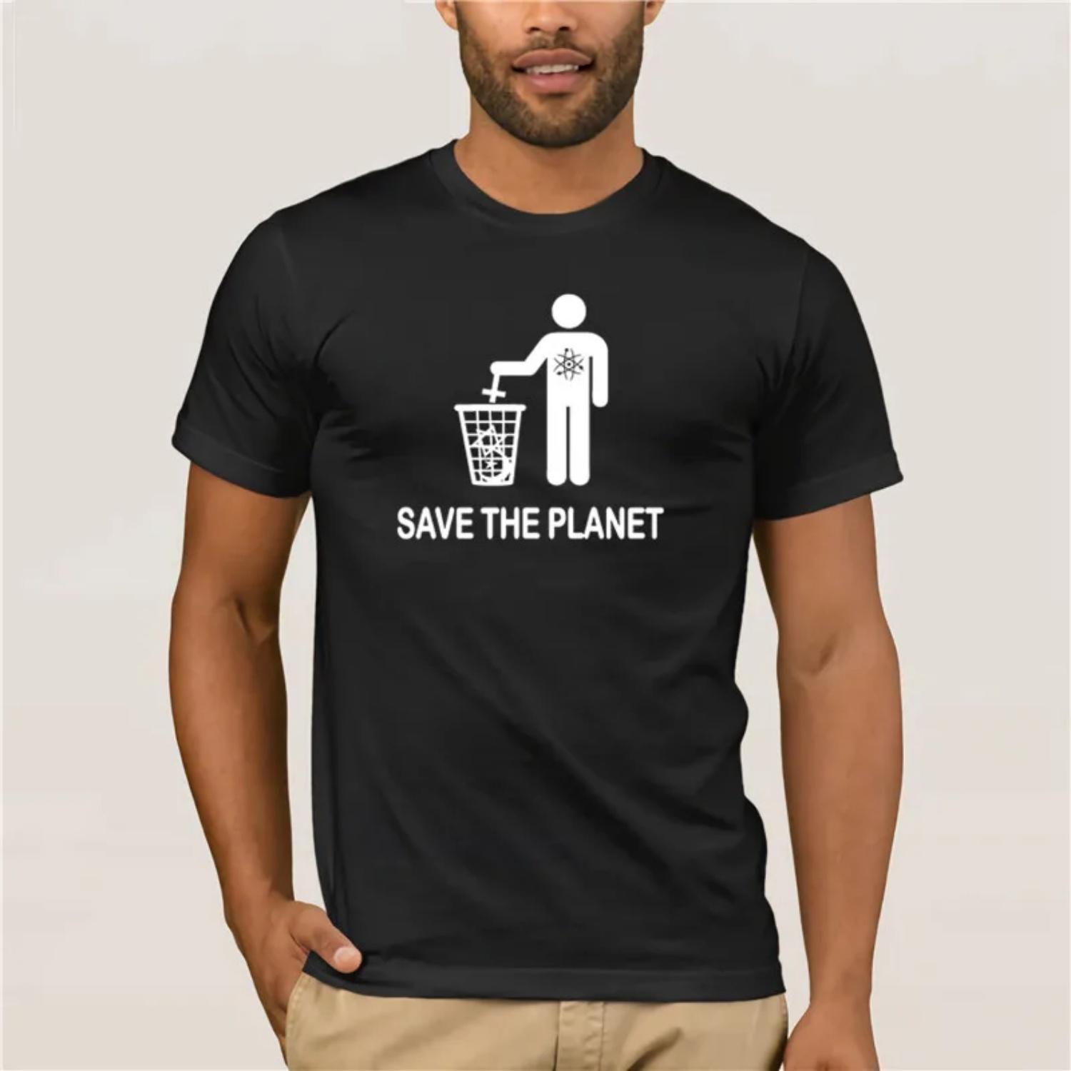 

quality fashion short sleeve men tshirt Summer New Funny Save The Planet Atheist Mens Hip-Hop Tees Summer Mens T Shirt S чёрный