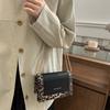 Chic And Versatile Pu Leather Small Square Shoulder Bag With Color Block Leopard Print