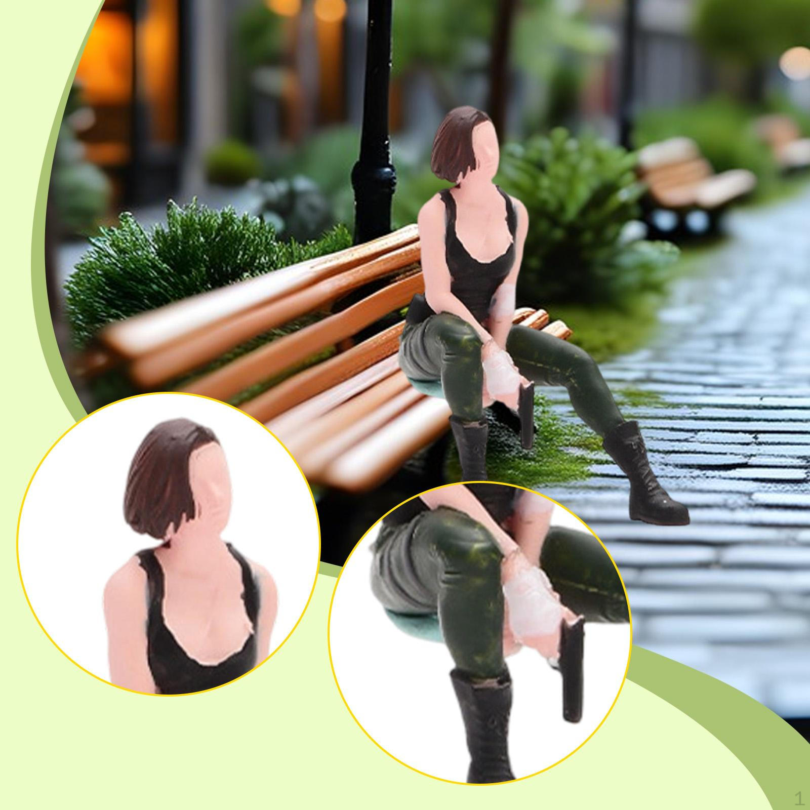 

1/64 Scale Seated Lady Miniature Figure Mini Short Haired Beauty Figurine Stylish Diorama Prop for
