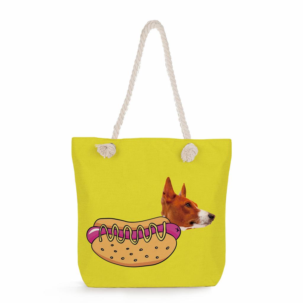 Sausage dog print thick rope single-shoulder beach bag 7284 CLE