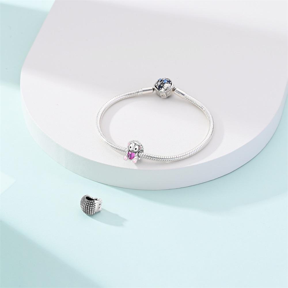 Authentic Original Copper Metal Charm Bead Components Luxury Heart Purple Zircon Hedgehog Bead Components Compatible With Bracelet High Quality Fine