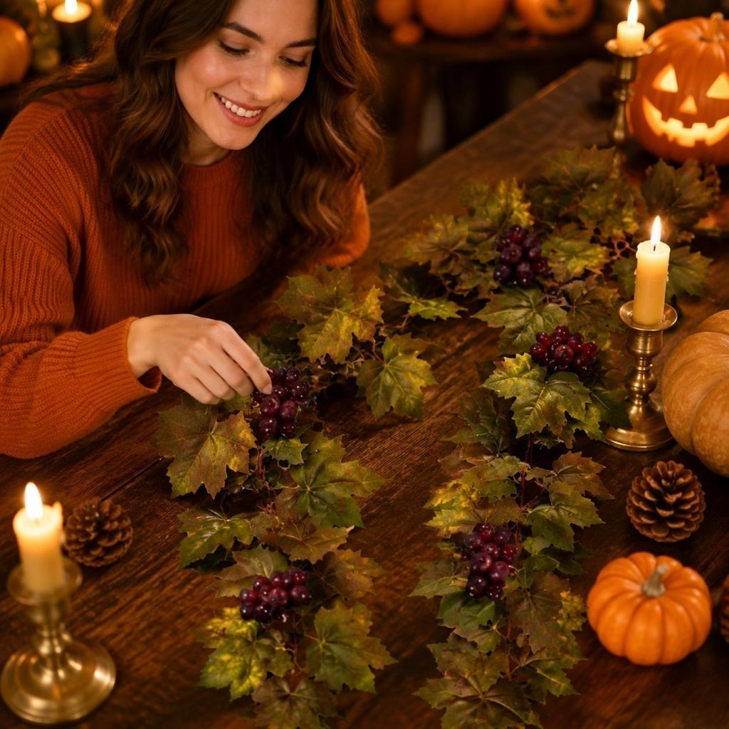 Ghirlanda di Vite Artificiale per Decorazione Autunnale, del Ringraziamento, di Halloween, 175cm da Appendere alla Parete