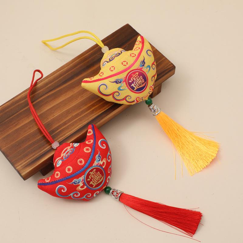 Retro Dragon Boat Yuanbao Sachet Charm - New Year Pendant Brocade Bag Purse
