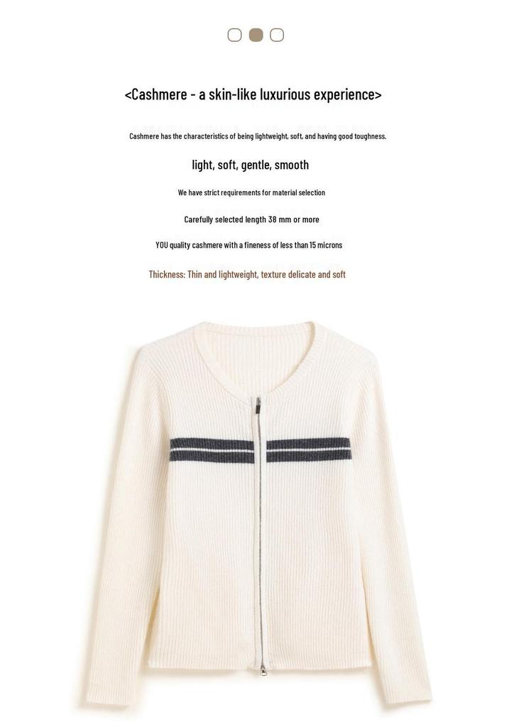 Color-Block Patchwork Cashmere Cardigan - Women's Autumn/Winter 2025 Ribbed Long Sleeve Knit Top