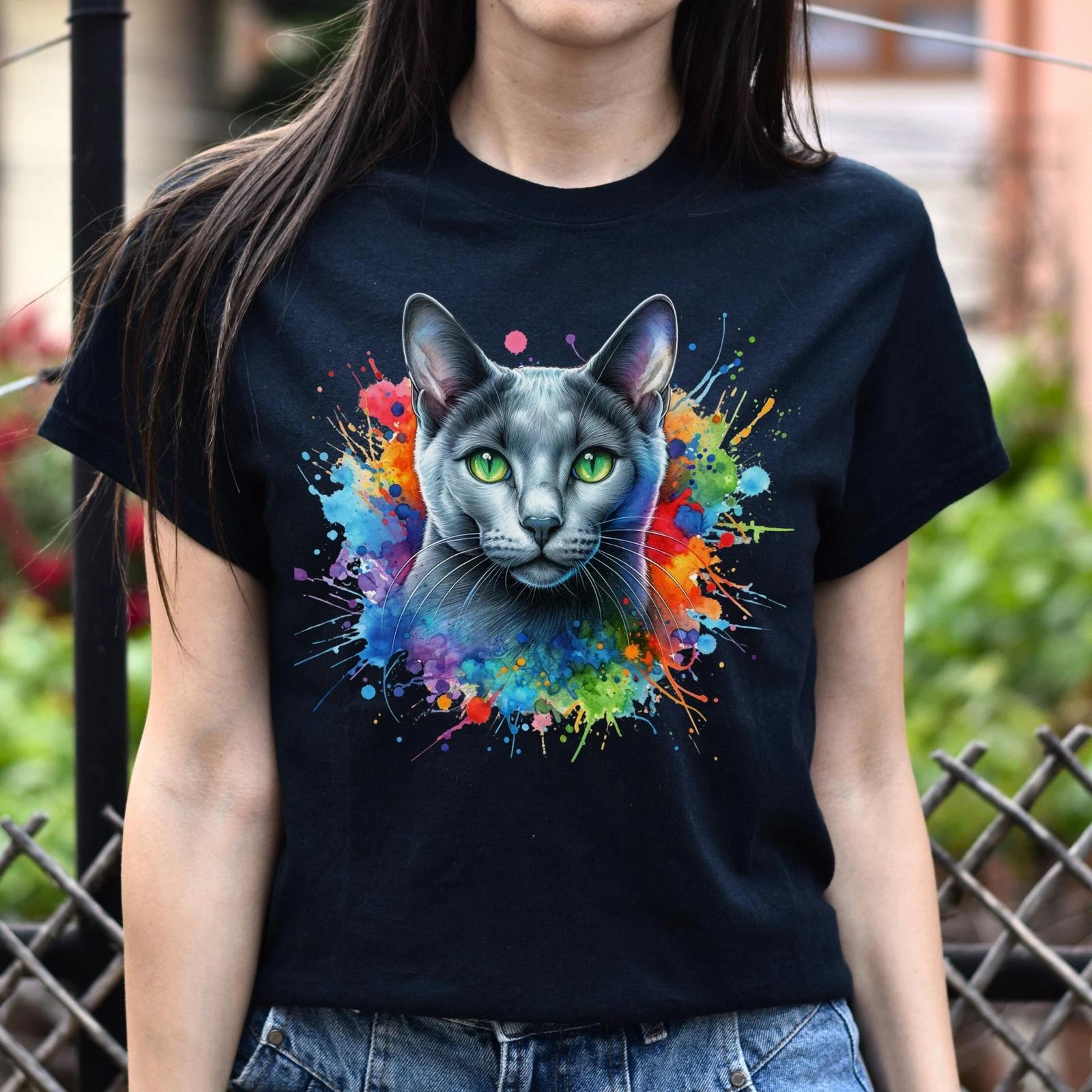 Russian Blue Cat Color Splash Unisex T-Shirt Black Navy Dark Heather XL