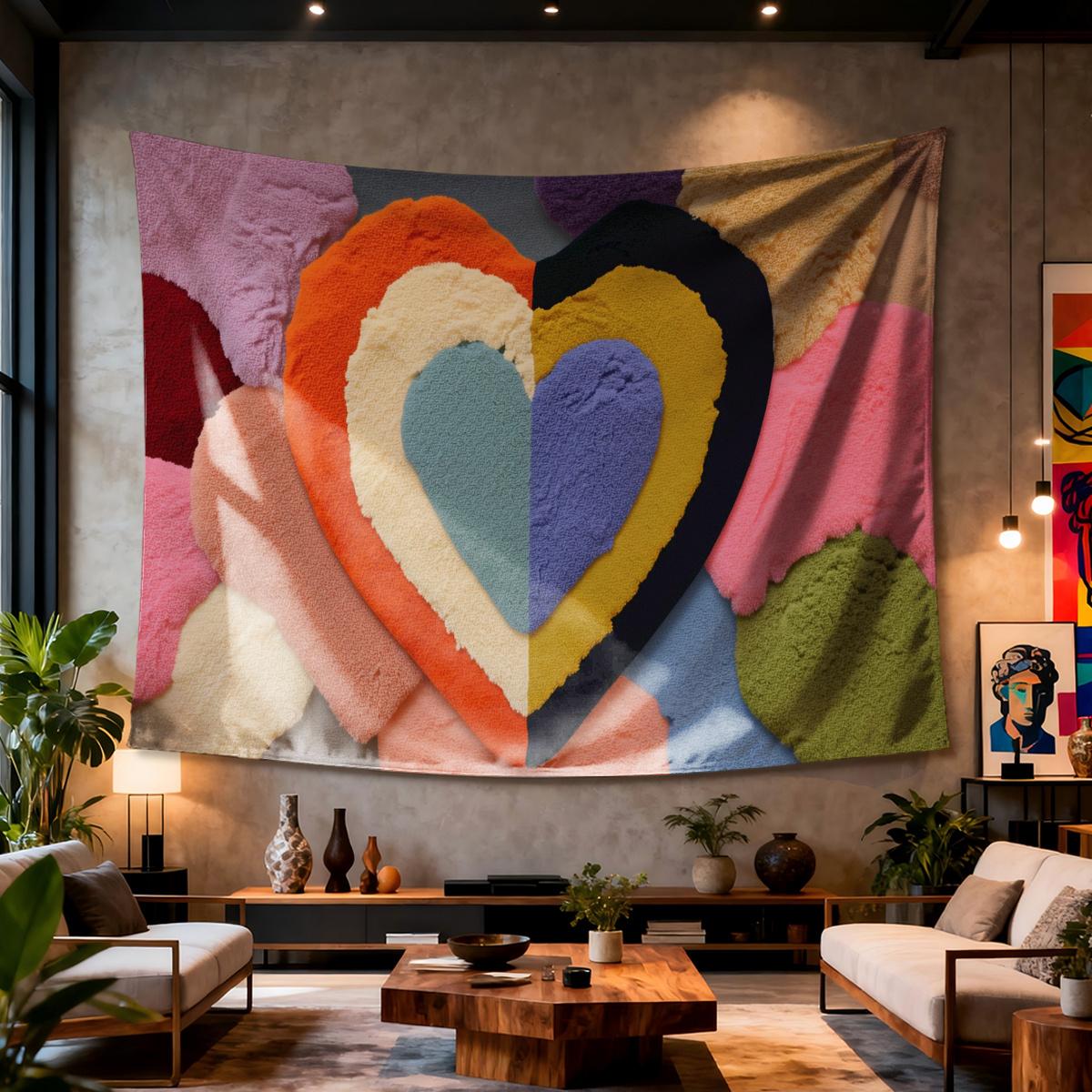

Layered heart shapes with Digital printing polyester wall tapestry suitable for use in living rooms bedrooms offices bars party 74x94cm(29x37in)