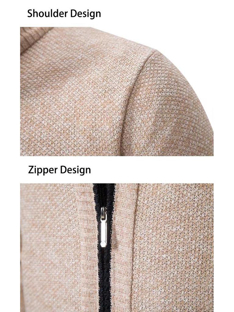 Men's Fleece-Lined Cardigan: Thick Knit Zipper Sweater with Stand-Up Collar for Autumn/Winter 2023