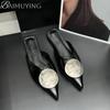 Pointed Toe Slippers Women Sandals Mules Shoes Low Heels Sexy Luxury 2025 Trend Flip Flops Summer Slides Metal Dress Casual Shoe