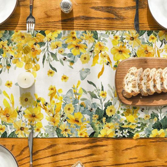 Table Runner Christmas Floral Printing Machine Washable Home Party Decoration Table Runner Protects Table from Heat Scratches Spills Tablecloth