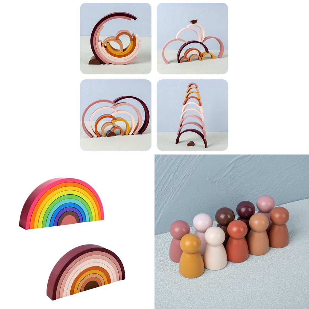 Wooden Building Blocks Set With Brown Little Person For Early Education And Diy Fun