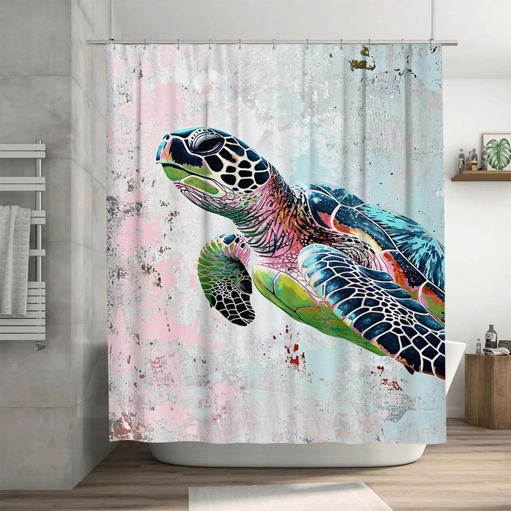 Bright Tiled Turtle Bath Mat Shower Curtain Set Waterproof Decorative Home Decor 3D Printed Bathroom Rug White Green Blue Pink Y