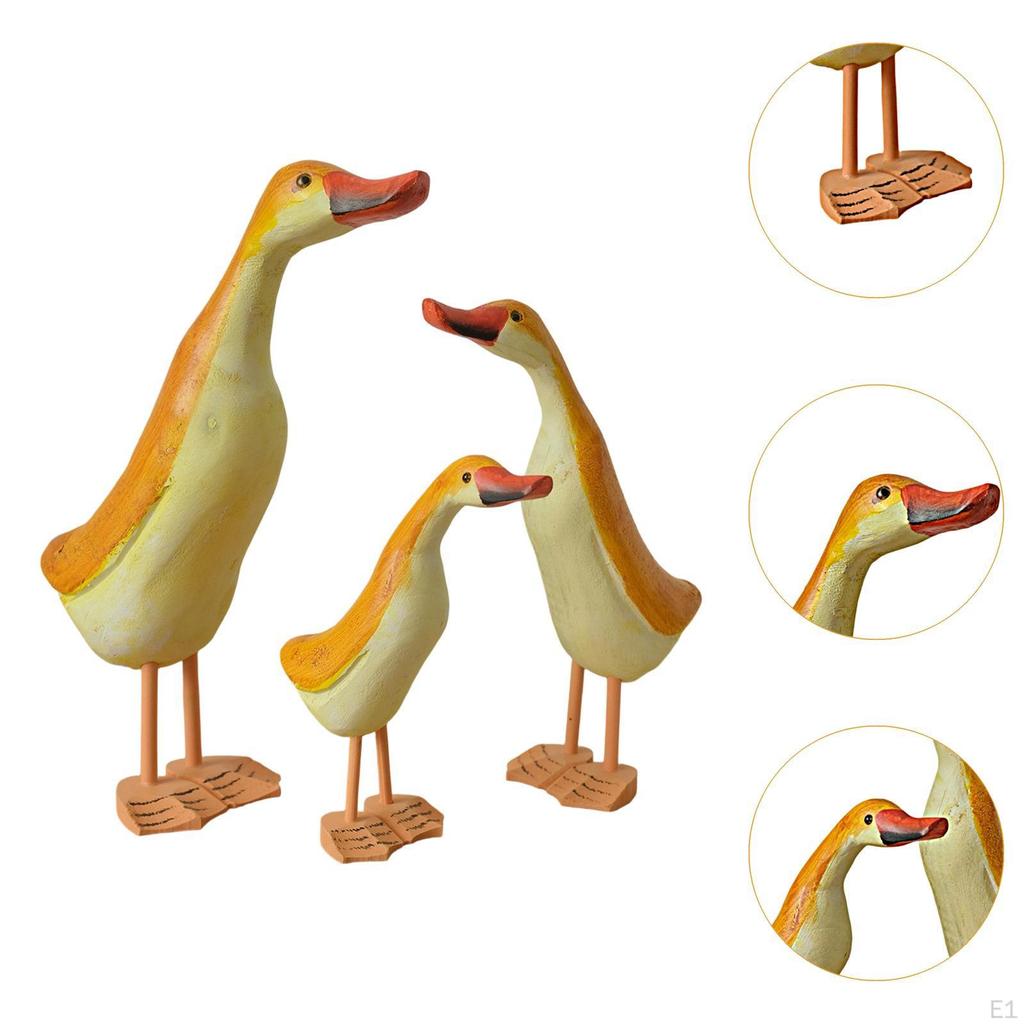 3x Wooden Duck Statues Figurines Home Decoration Versatile Ornaments Animal Sculptures for