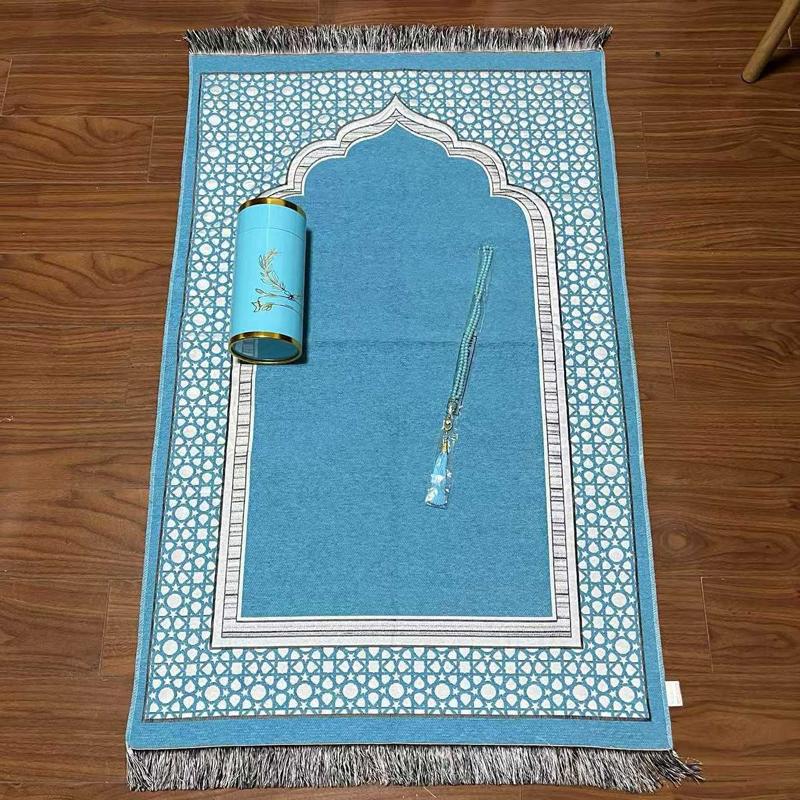 Islamic Prayer Mat Set Prayer Rug with Rosary Bead Storage Tube Travel Worship Blanket Outdoor Muslim Pray Mat Ramadan Gifts New